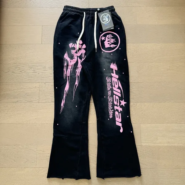 Hellstar Pink Flame Graphic Sweatpants Black - 1