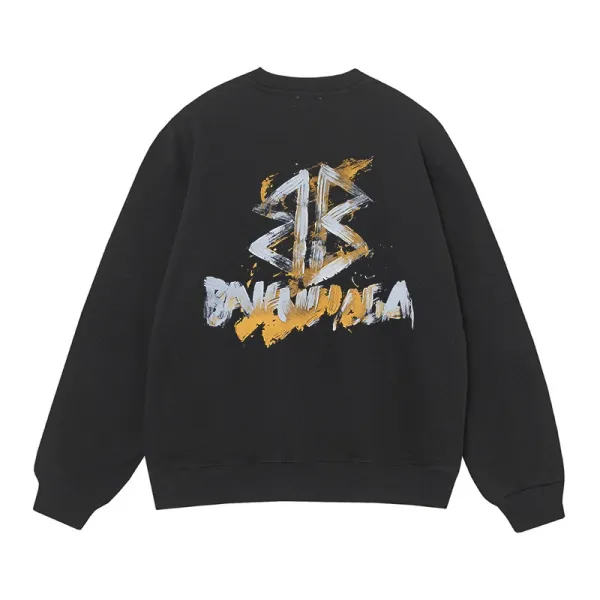 Balenciaga BB Logo Paint Splatter Black Hoodie - 1