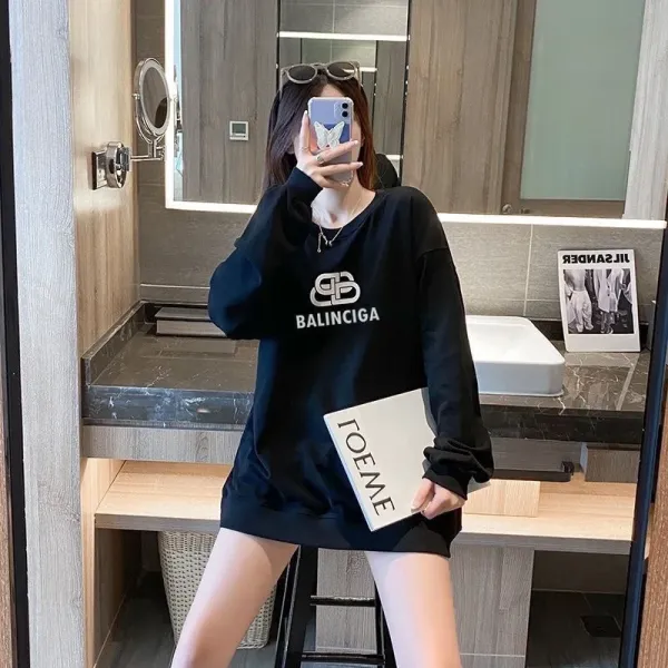 Balenciaga Logo Print Hoodie Black and White - 13