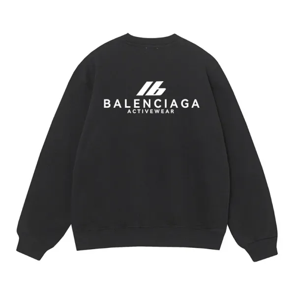 Balenciaga Activewear Logo Print Black Hoodie - 1