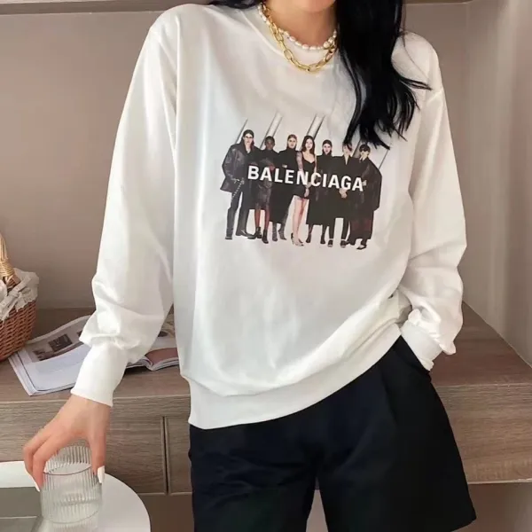 Balenciaga Logo Print Hoodie Black and White - 7