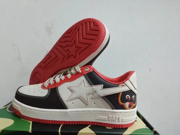 A Bathing Ape Bape Sta Red Black White Sneakers - 1