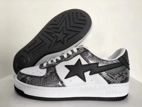 A Bathing Ape STA Snake Print White Black Sneakers - 1