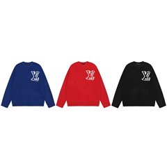 LOU new basic classic style front and back mosaic thick basic versatile men and women couples autumn and winter round neck couple sweater big tree