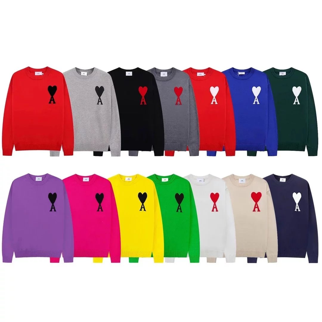 14 Colors Amy Paris Amy de Coeur Large Embroidered Heart Wool Sweater, Heart A Round Neck, Unisex Round Neck Sweater, Nan Zheng