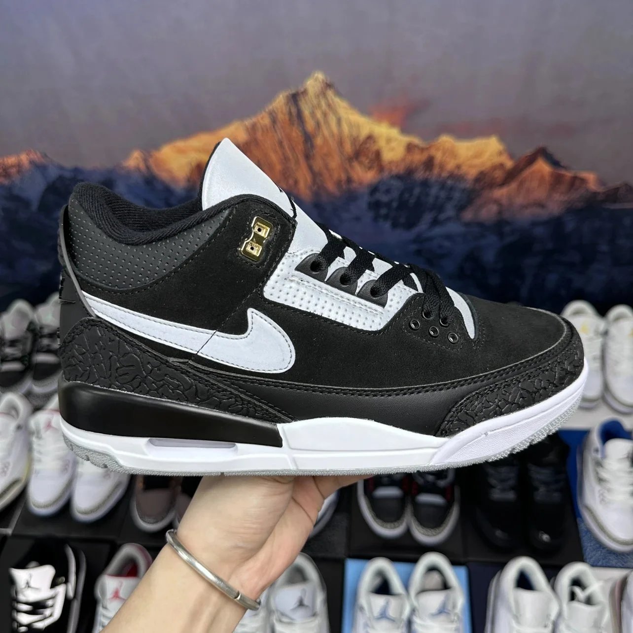 【Head Litchi grain】PK homologation/Peak Series/Head Litchi grain static leather/Free version N/K Air Jordan 3 AJ3 Joe 3 Casual Shoes Athletic Shoes Basketball Shoes - Black Manuscript