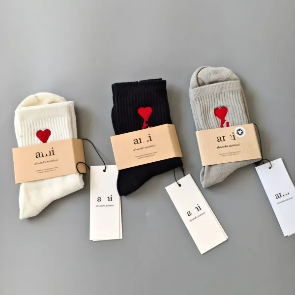 Design Alexandre Mattiussi Heart Embroidery Gray Socks - 5