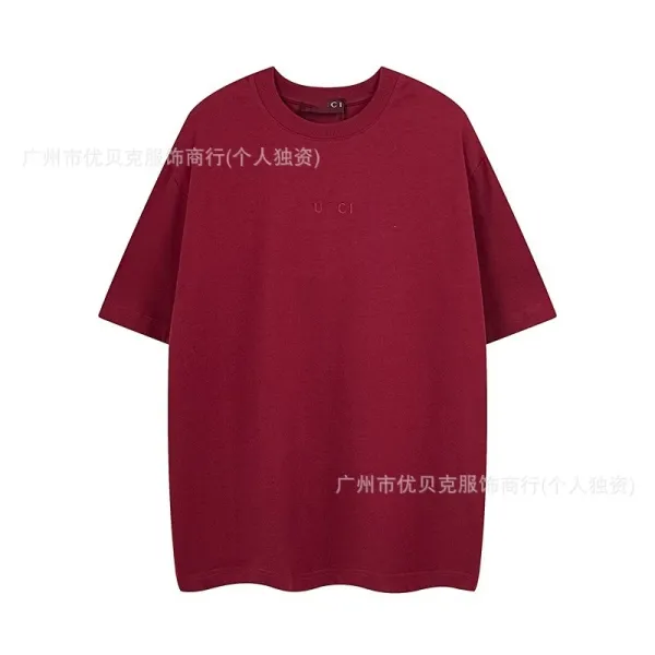 Design Minimalist Embroidered Logo Burgundy T-Shirt - 1