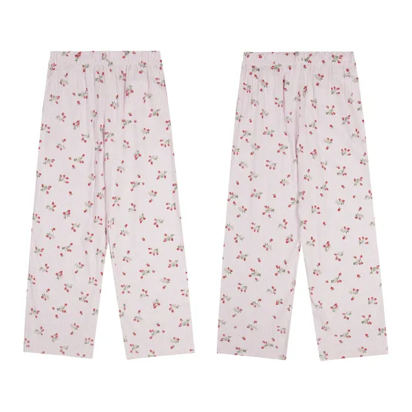 Design Floral Print Wide-Leg Pajama Pants White Sleepwear - 72