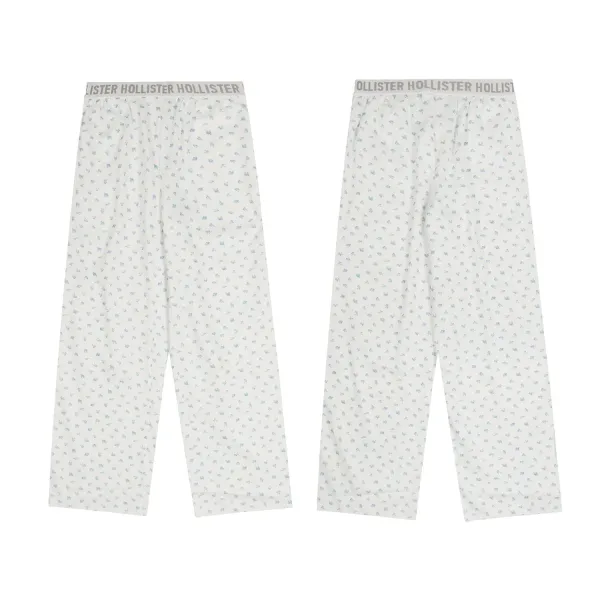 Design Floral Print Wide-Leg Pajama Pants White Sleepwear - 75