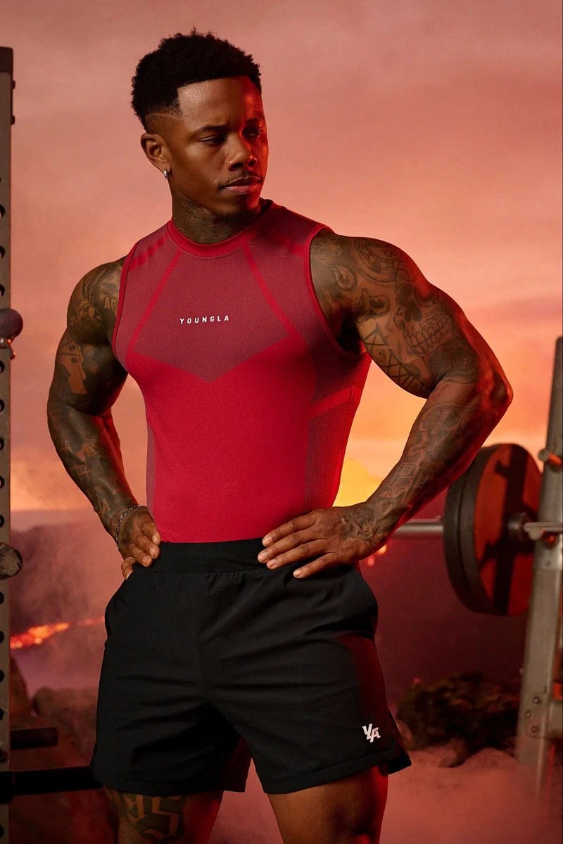 Design Youngla Performance Mesh Vest Top and Sweatpants Set Black Activewear - 5