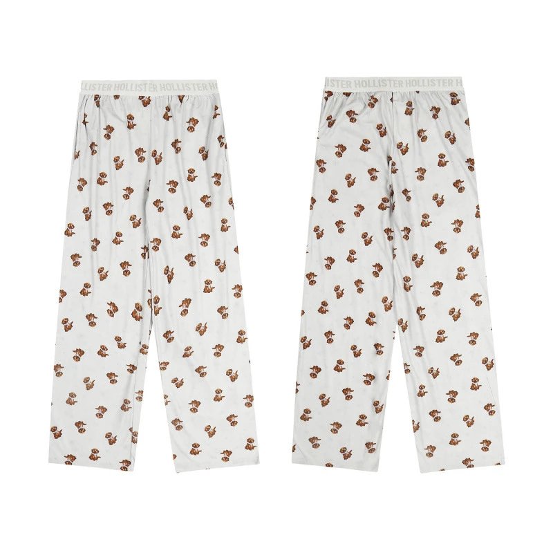 Hollister Bear Print Lounge Pants White Sleepwear