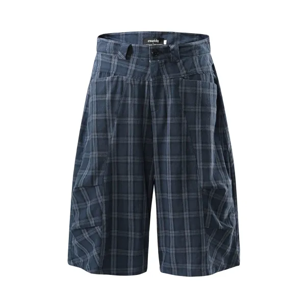 Design Crowdcity Pleated Plaid Shorts Burgundy Shorts - 4