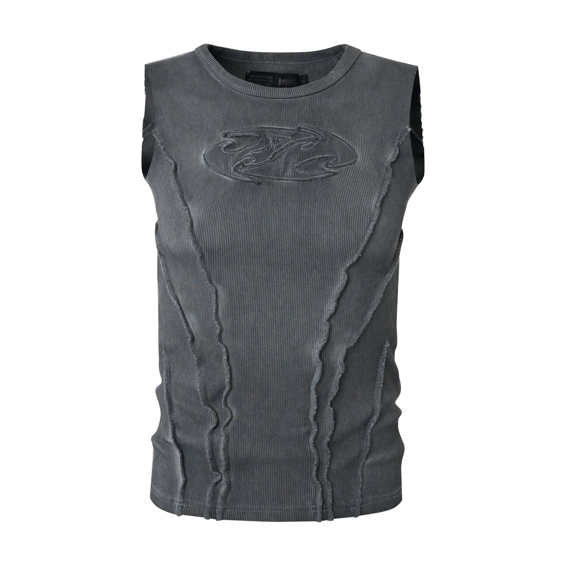 Design Corduroy Distressed Sleeveless Top Gray Vest Top - 4