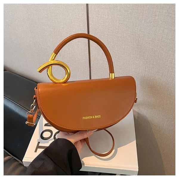 Design Half-Moon Handle Bag Caramel Brown Handbag - 1