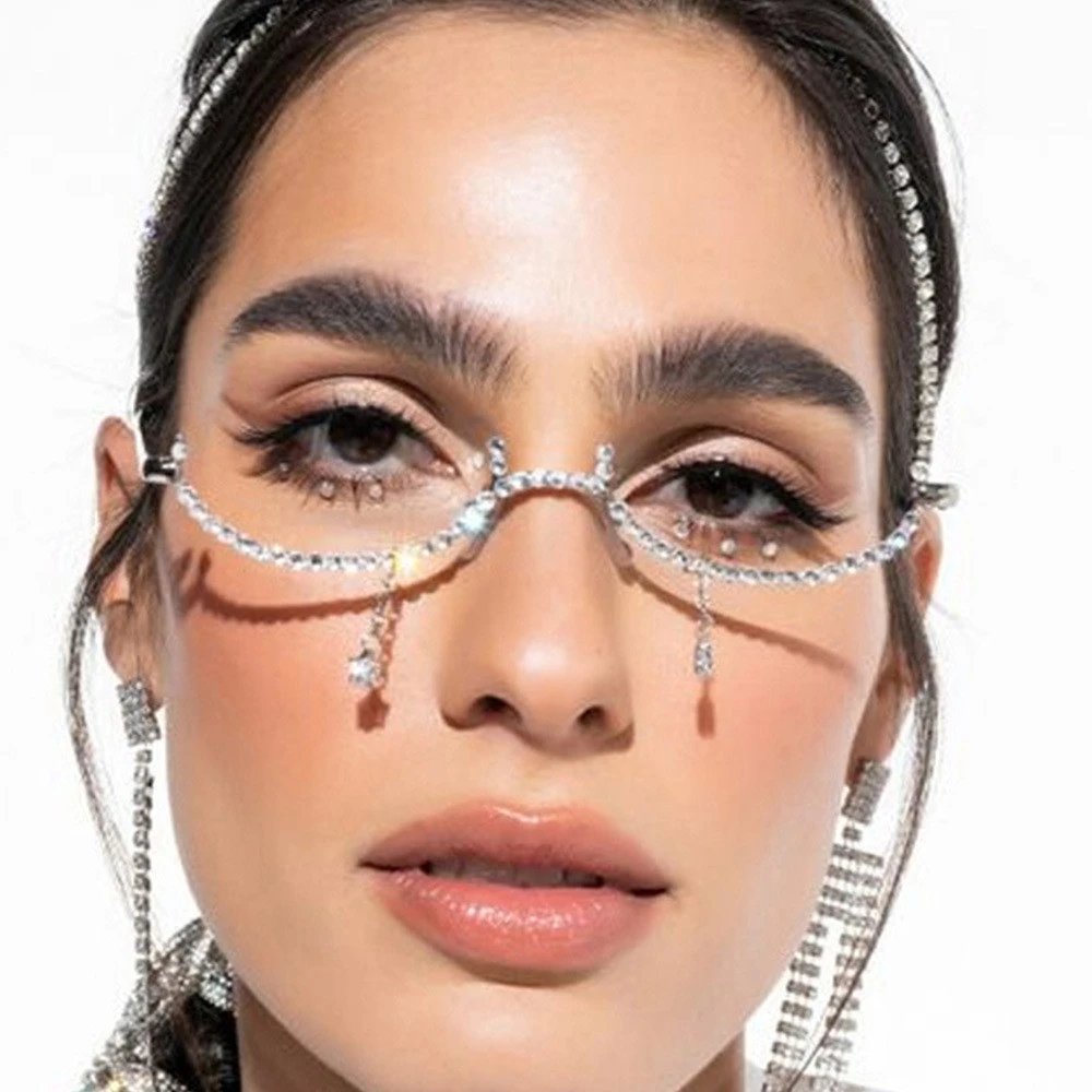 Style 4 Small Tassel Pendant Glasses Frame - Silver