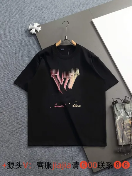 Louis Vuitton Embellished LV Logo Black T-Shirt - 1