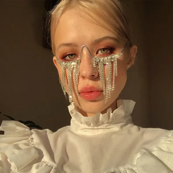 Design Crystal Dripping Face Jewelry Accessory White Ruffled Blouse Accessories - 1