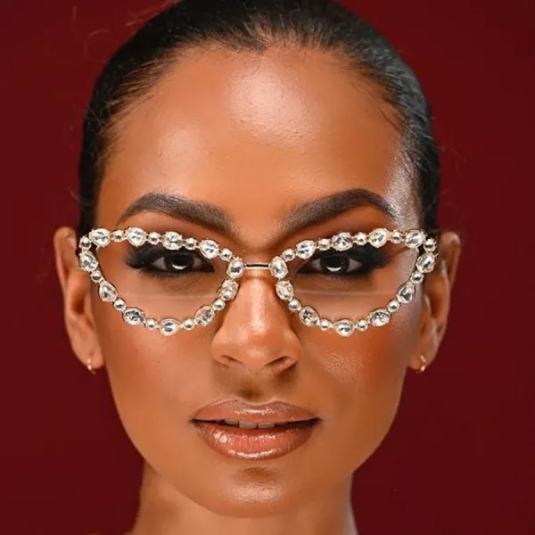 Design Crystal-Embellished Cat-Eye Optical Glasses Silver Eyewear - 1