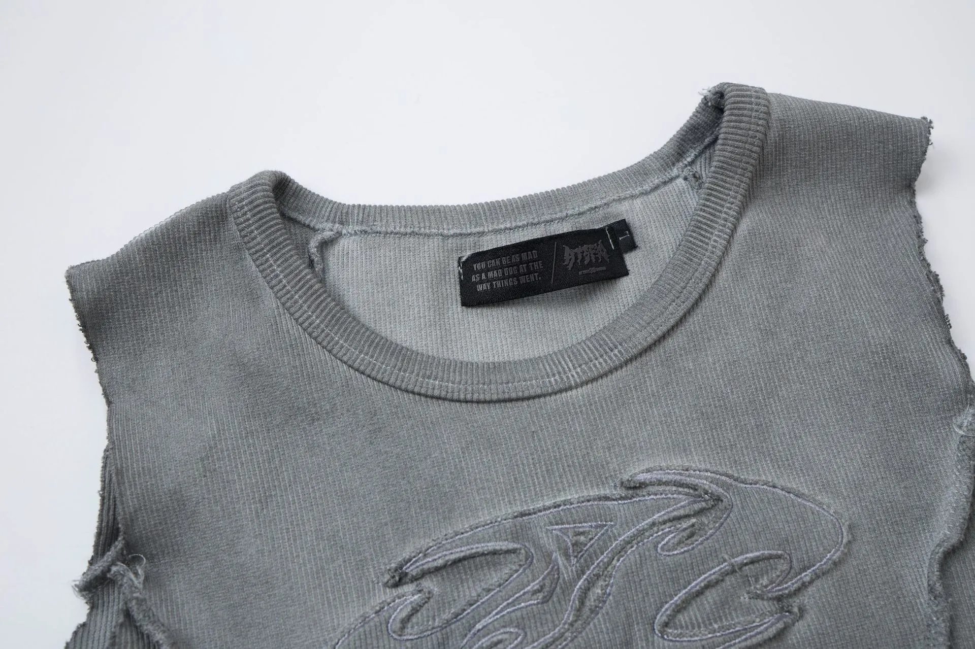 Design Corduroy Distressed Sleeveless Top Gray Vest Top - 17