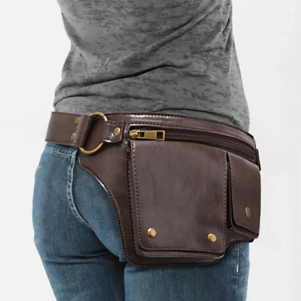 Design Embossed Floral Gray Leather Belt Bag - 4