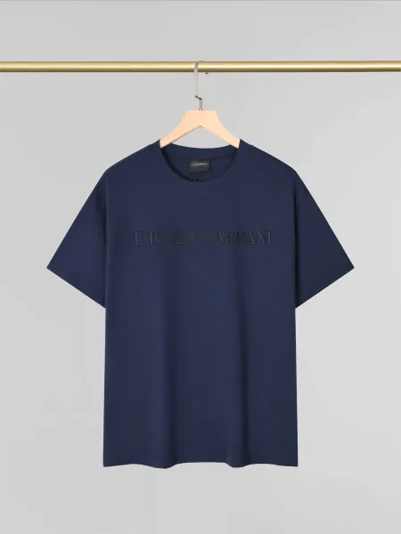 Emporio Armani Logo Embossed Navy T-Shirt - 1