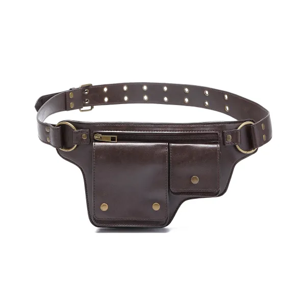 Design Embossed Floral Gray Leather Belt Bag - 10