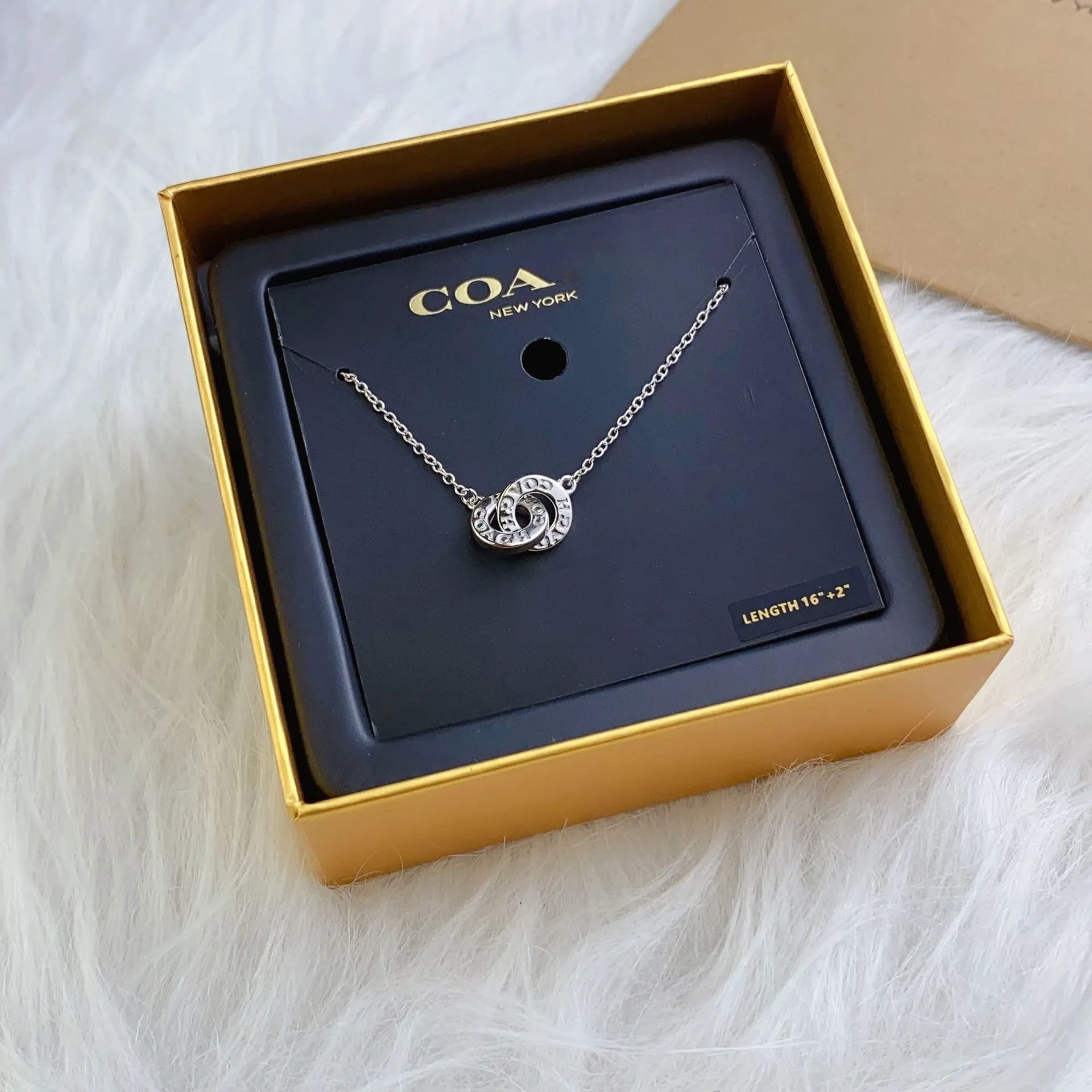 White Gold - Double Ring Necklace - 028