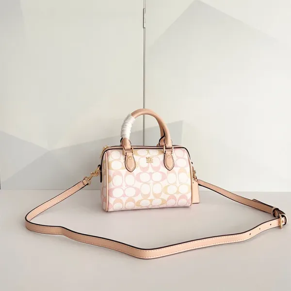 Coach Mini Boston Bag Denim Blue Signature Print Handbag - 9