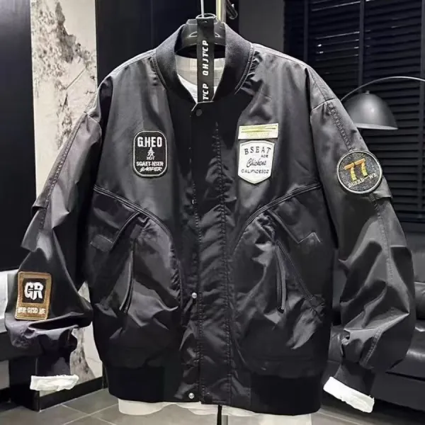 Design MA-1 Style Patchwork Bomber Jacket White Outerwear Jacket - 4