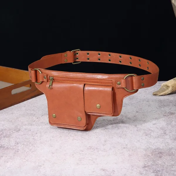 Design Embossed Floral Gray Leather Belt Bag - 26