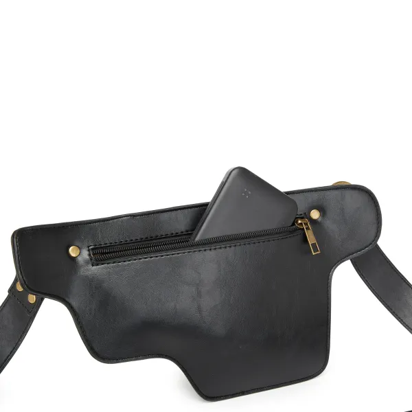 Design Embossed Floral Gray Leather Belt Bag - 30