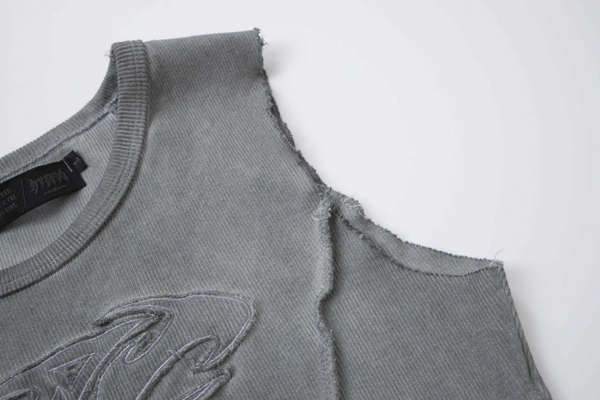 Design Corduroy Distressed Sleeveless Top Gray Vest Top - 21