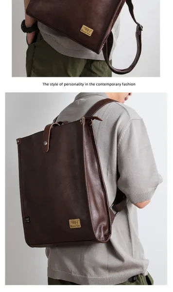 Design Minimalist Leather Messenger Bag Black Crossbody Bags - 9