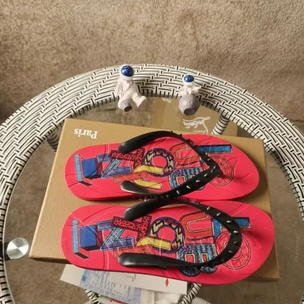 Christian Louboutin X Collaboration Flip-Flops Pink Multicolor Sandals Slippers - 1