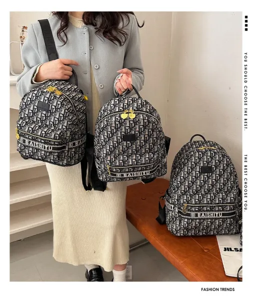 Design EAISHIU Monogram Print Mini Backpack Set Black / White Backpacks - 3