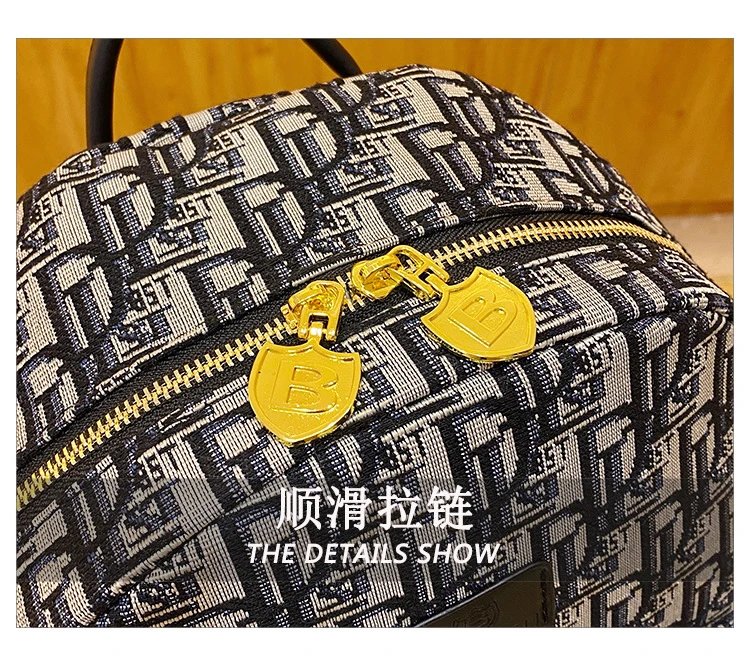 Design EAISHIU Monogram Print Mini Backpack Set Black / White Backpacks - 9