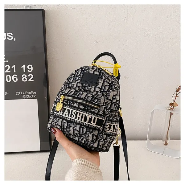 Design EAISHIU Monogram Print Mini Backpack Set Black / White Backpacks - 33