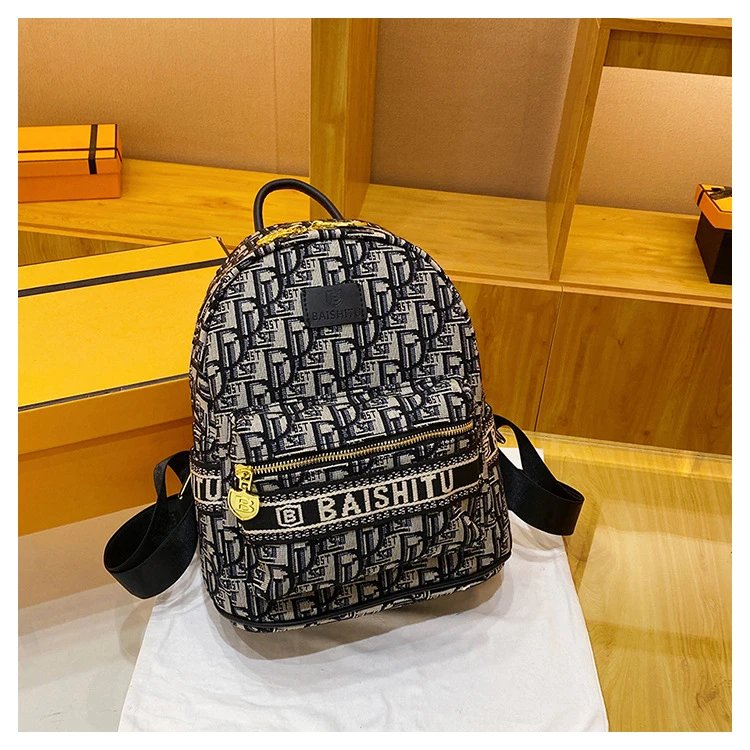 Design EAISHIU Monogram Print Mini Backpack Set Black / White Backpacks - 36