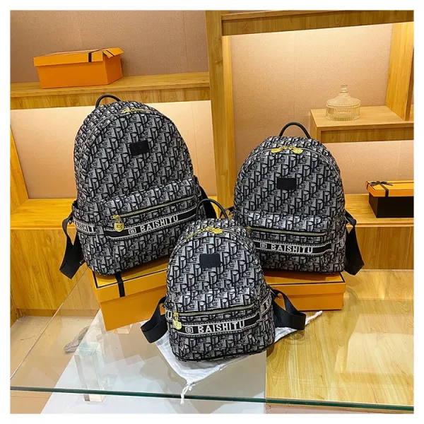 Design EAISHIU Monogram Print Mini Backpack Set Black / White Backpacks - 46