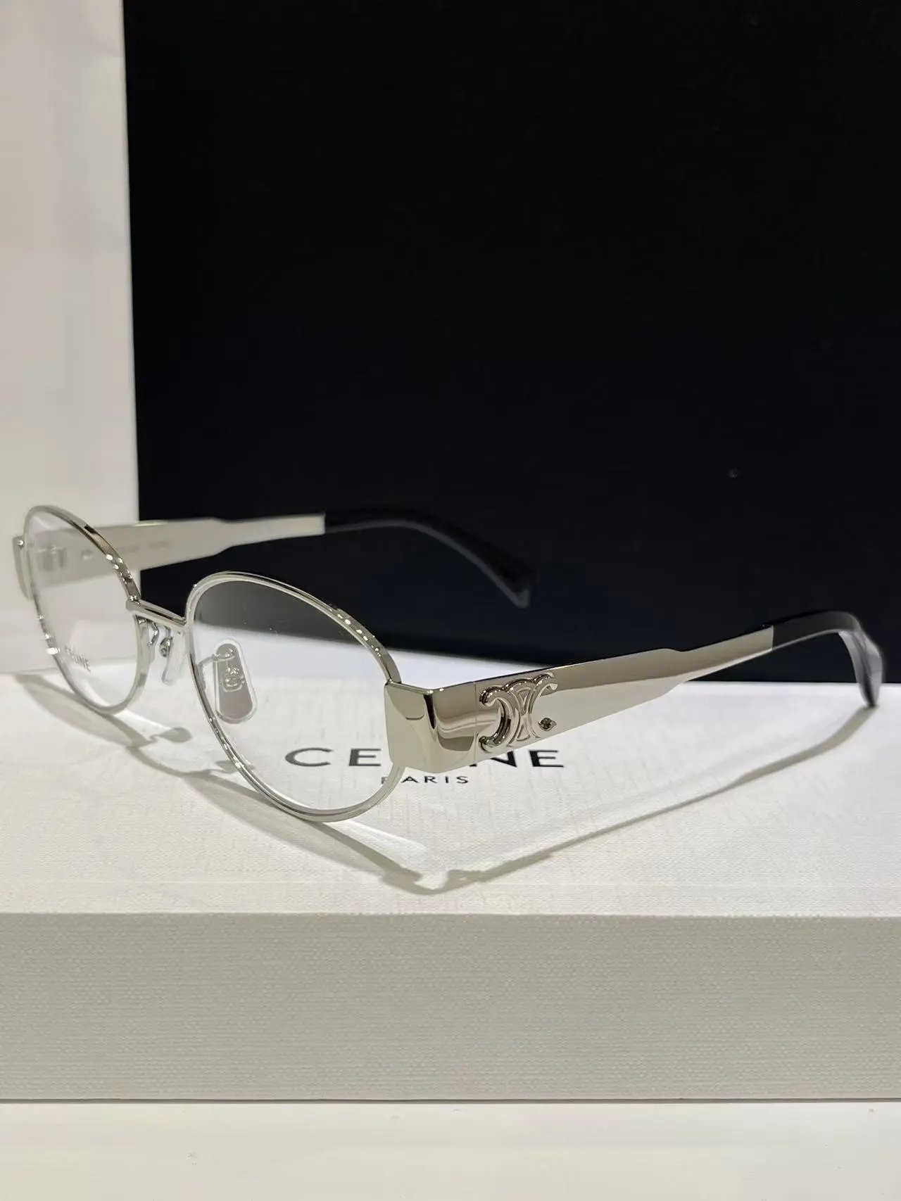 Celine Optical Glasses Silver Frame Brown Leather Case Eyewear - 6
