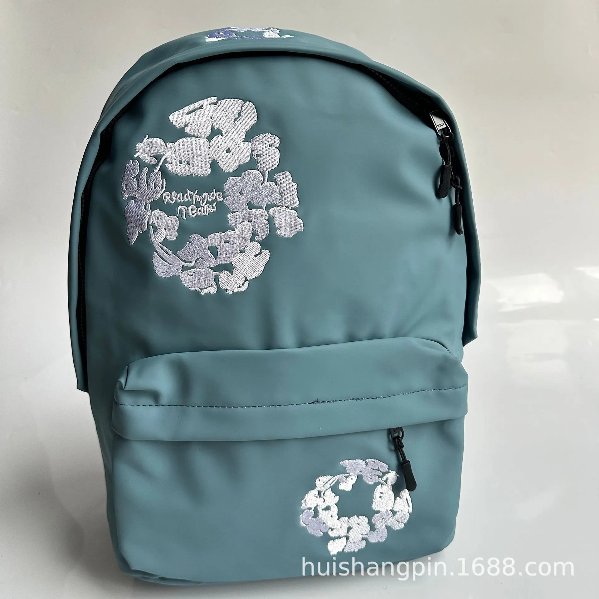 Design ReadyMade Tears Floral Embroidered Satin Green Casual Backpack - 6