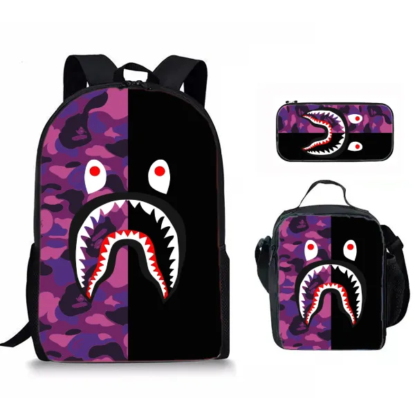 A Bathing Ape Shark Head Camo Split-Design Backpack Set - 1
