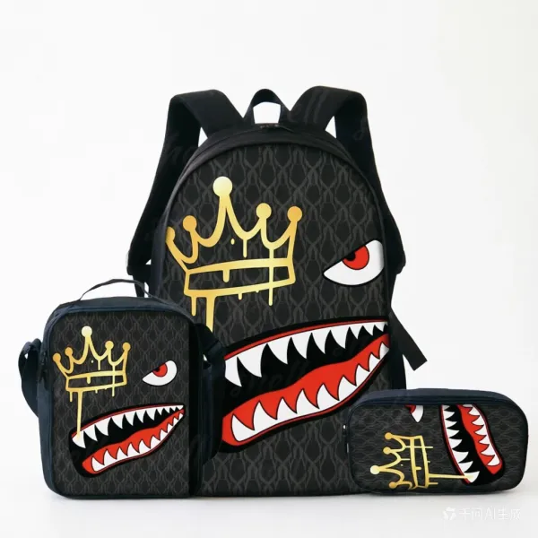 A Bathing Ape Shark Face Red Black Camo Backpack Set - 14