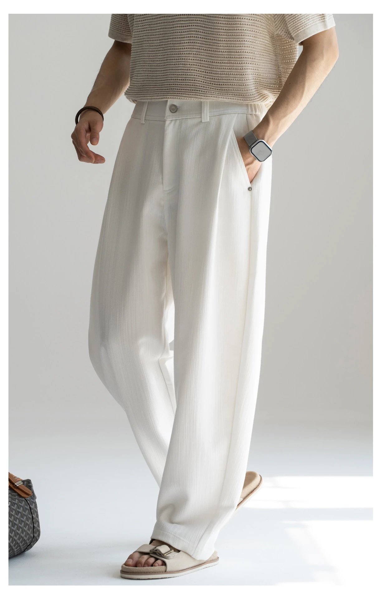 Design Wide-Leg Pleated Trousers Black Pants - 8