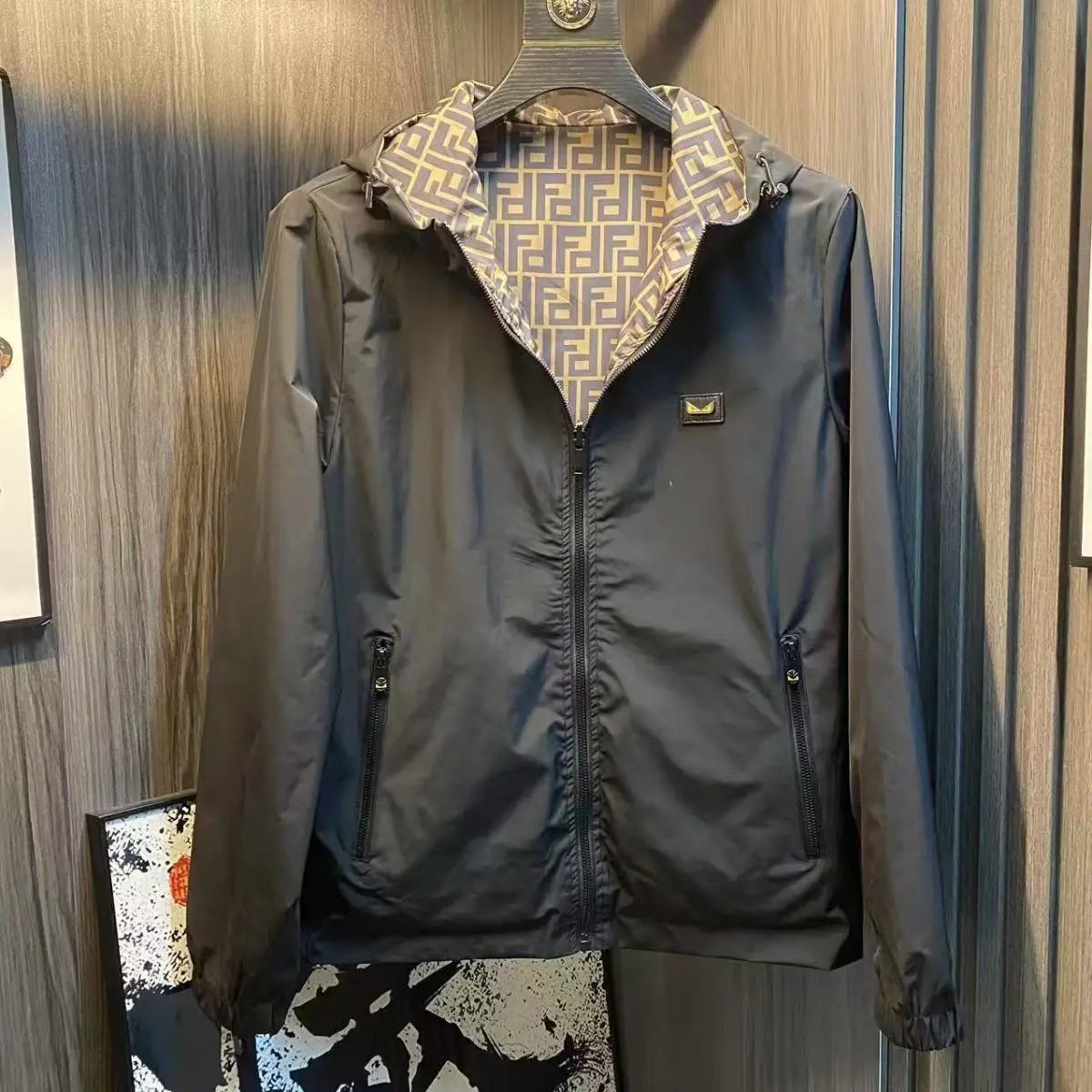 Fendi FF Monogram Windbreaker Jacket Black and Multicolor Outerwear - 3