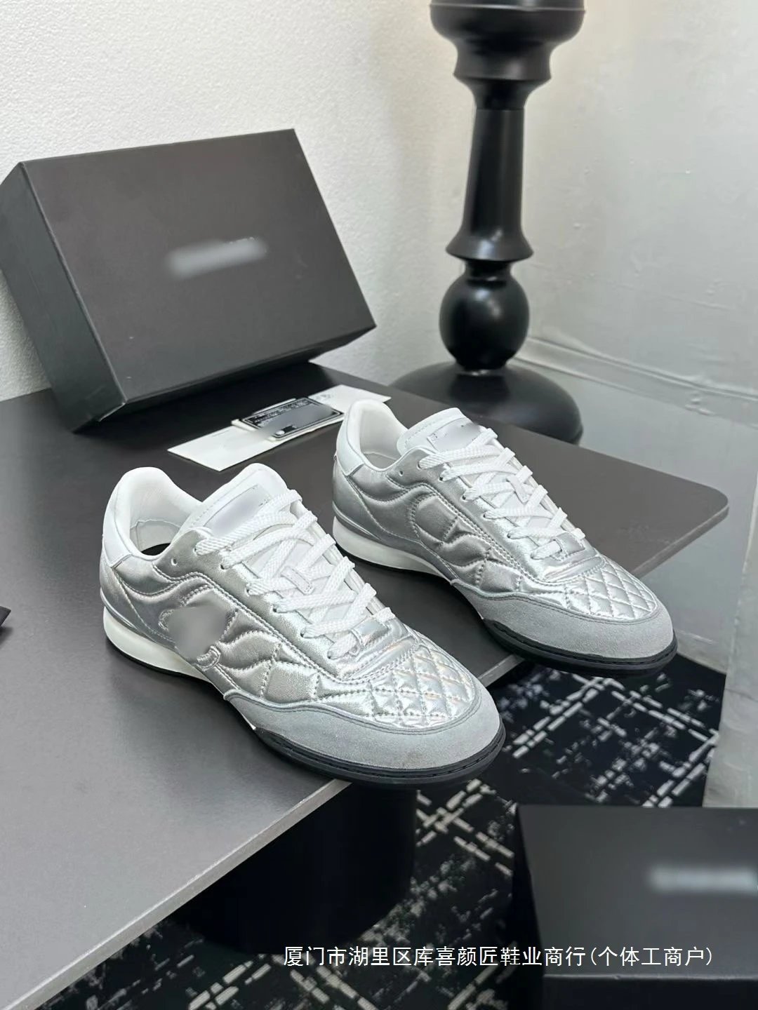 Chanel Sporty Quilted Silver Sneakers - 7