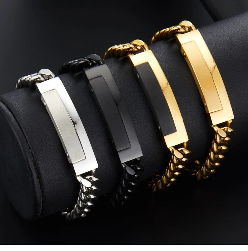 Design Stainless Steel Curb Chain ID Bracelet Silver Bracelets Jewelry - 8