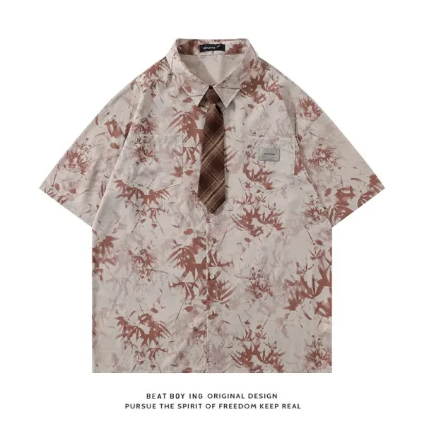 Beat Boy Ing Original Design Bamboo Print Short Sleeve Shirt - 1