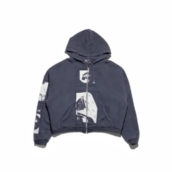 Comme des Garçons Play x Unknown Artist Zip-Up Hoodie Navy with Photographic Print - 1
